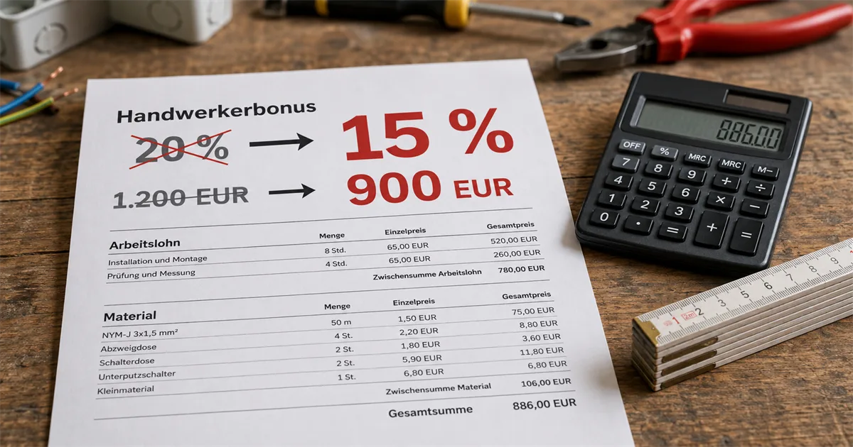 Le crédit d'impôt artisan allemand devrait tomber à 15 pour cent : votre client perdrait jusqu'à 300 euros dès 2027