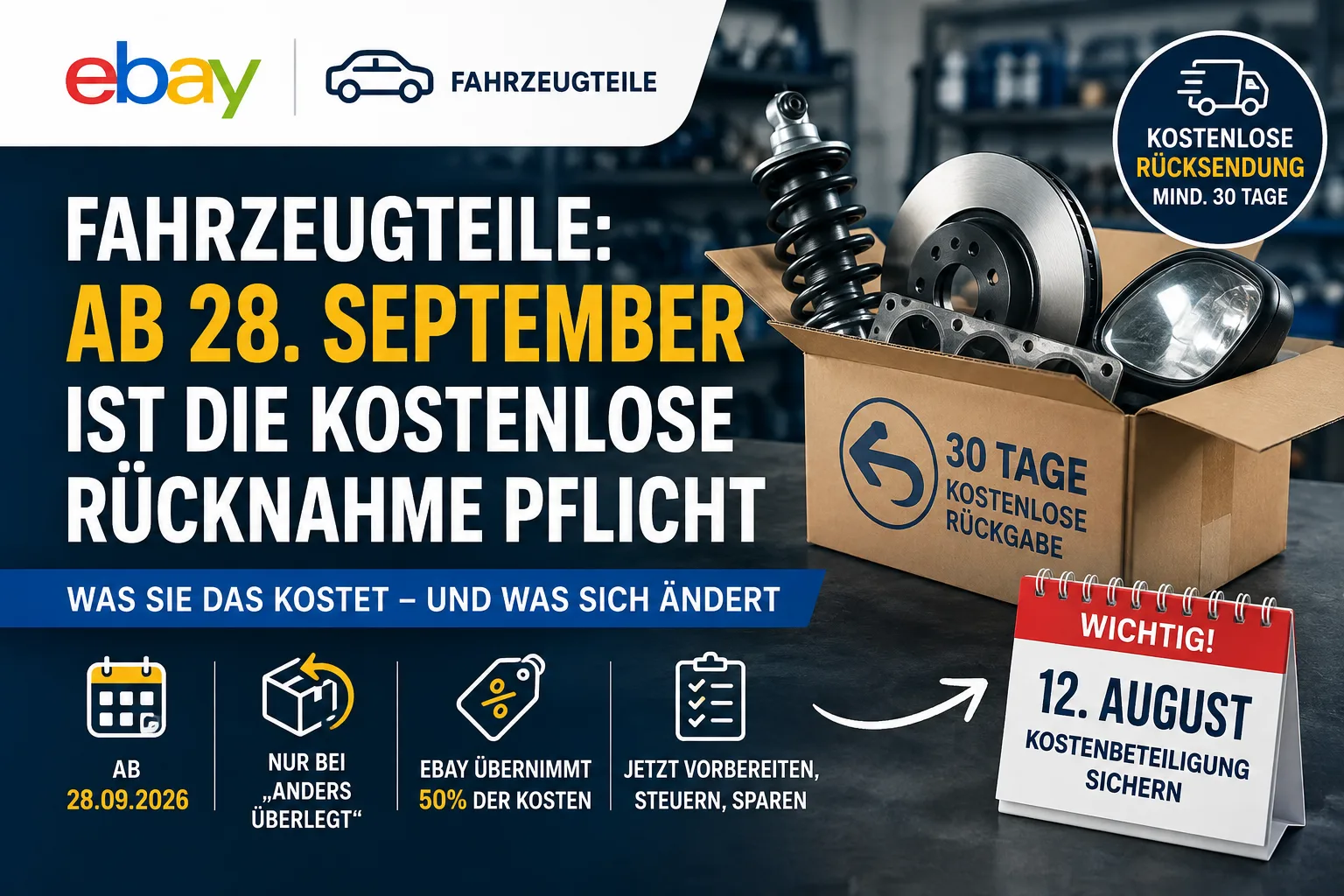 eBay Fahrzeugteile: Ab 28. September ist die kostenlose Rücknahme Pflicht