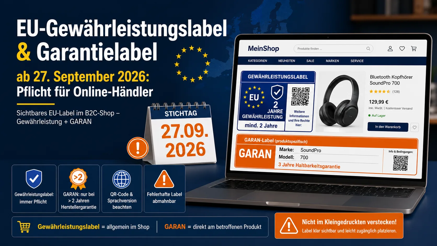 Etiqueta de garantía legal & etiqueta GARAN desde el 27 de septiembre de 2026: obligatoria para vendedores online