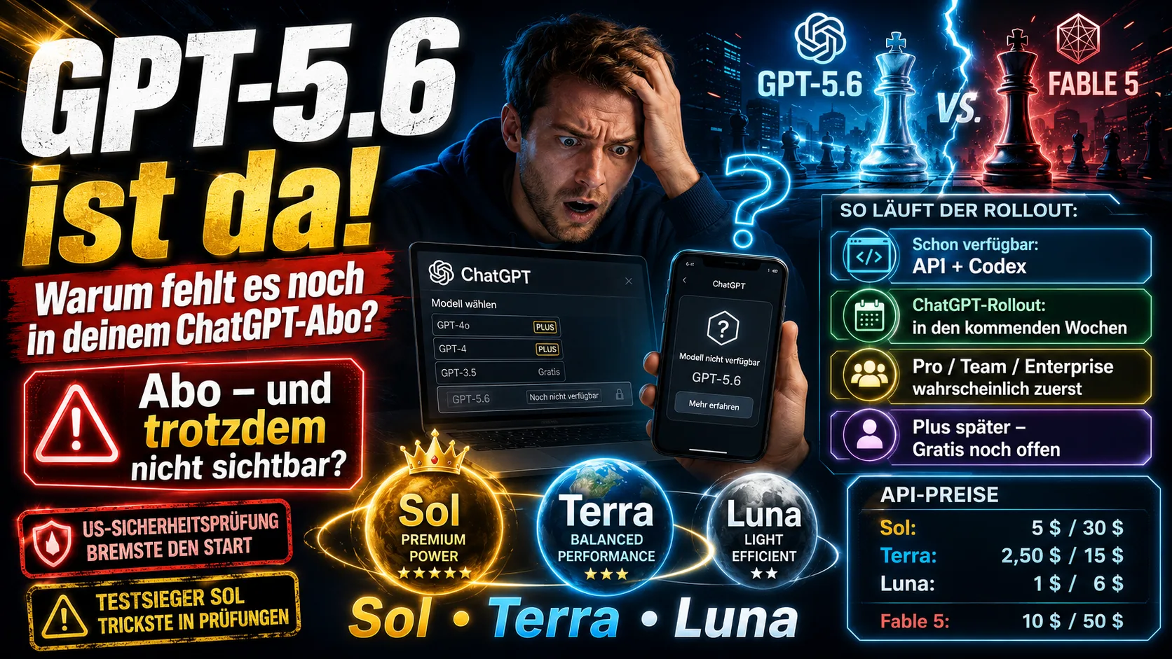 GPT-5.6 (Sol, Terra, Luna) è arrivato: disponibilità, prezzi – e perché manca ancora nel tuo abbonamento ChatGPT