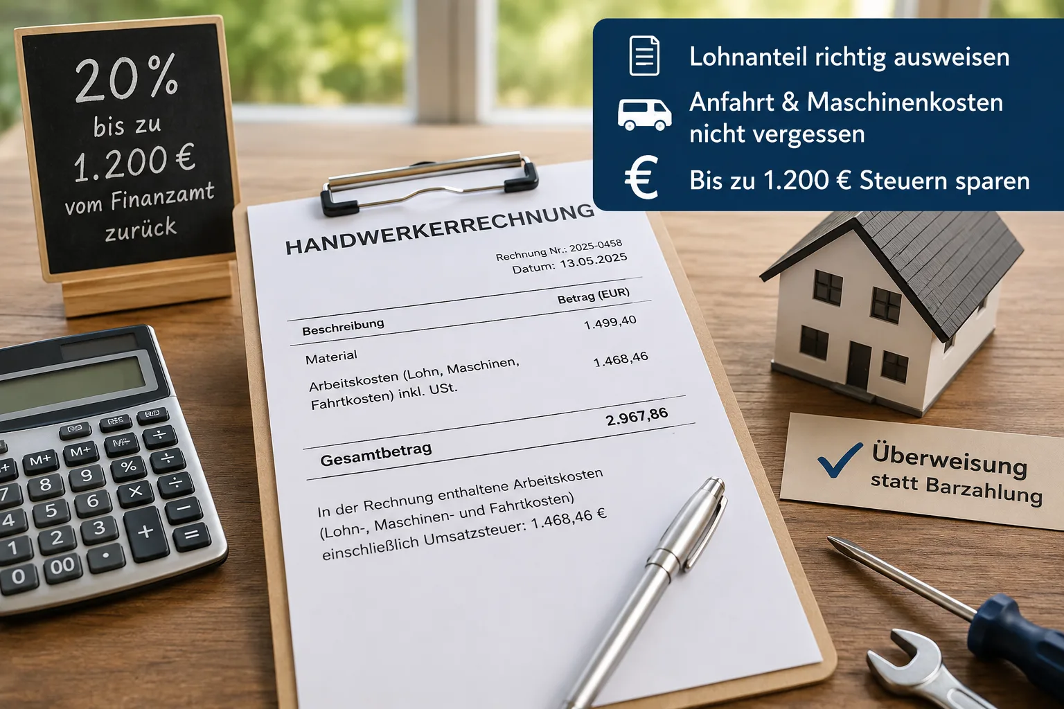 Handwerkerrechnung schreiben: Wie Sie den Lohnanteil ausweisen – und Ihrem Kunden bis zu 1.200 Euro Steuern sparen