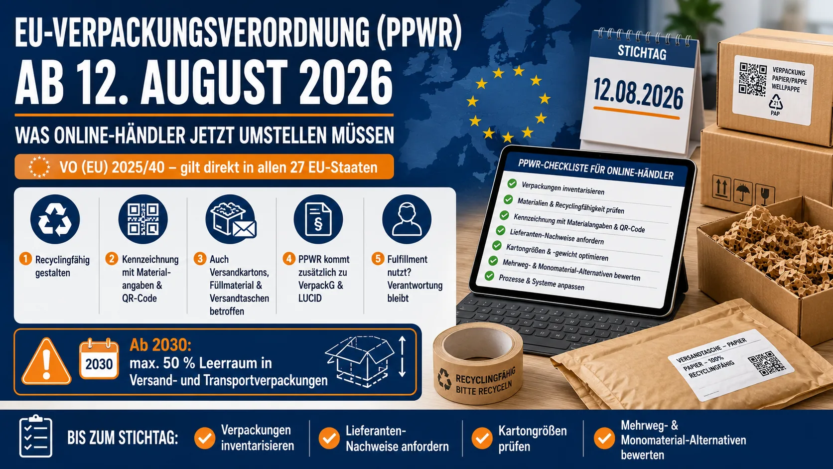 EU-Verpackungsverordnung (PPWR) ab 12. August 2026: Was Online-Händler jetzt umstellen müssen