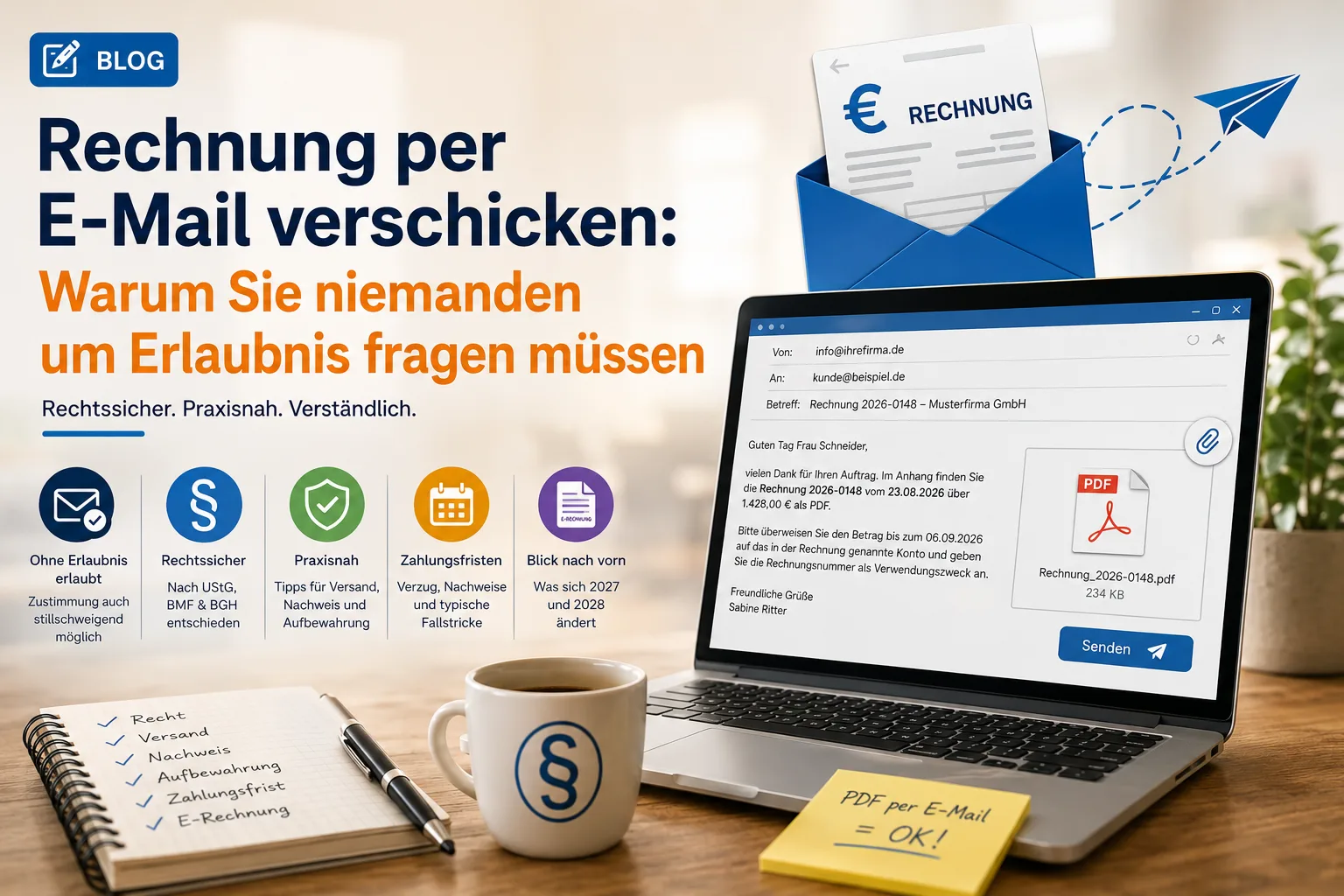 Factuur per e-mail versturen: waarom u niemand om toestemming hoeft te vragen – en waar het toch misgaat