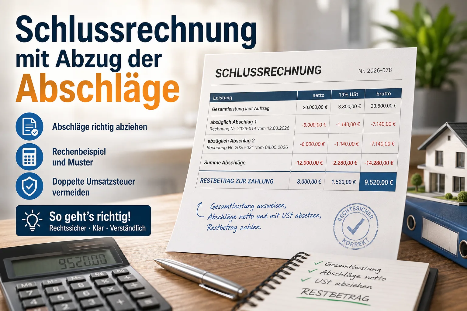 Schlussrechnung mit Abzug der Abschläge