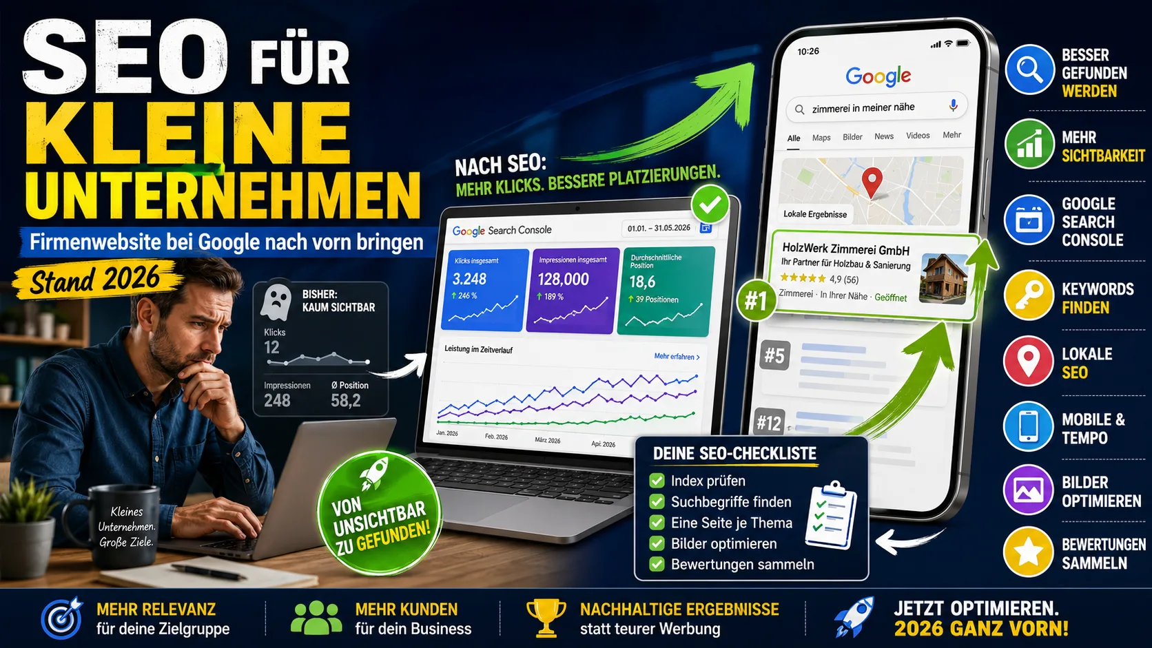 SEO für kleine Unternehmen: Firmenwebsite bei Google nach vorn bringen (Stand 2026)