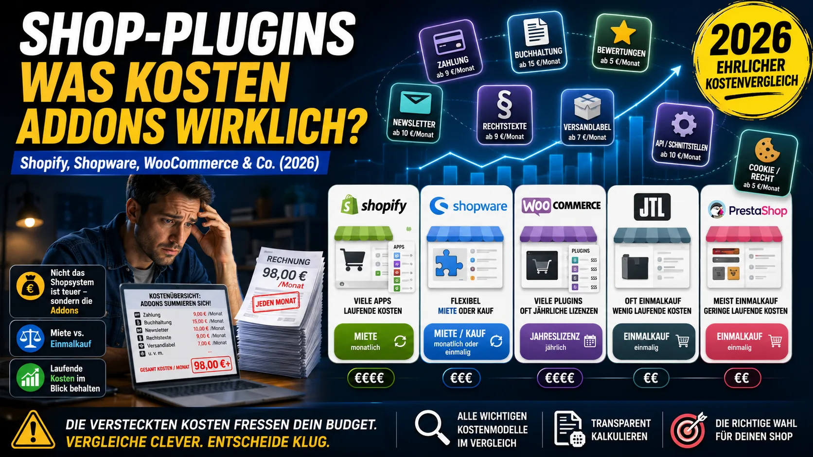 What Do Shop Plugins Cost? Add-on Prices for Shopify, Shopware, WooCommerce & Co. (2026)