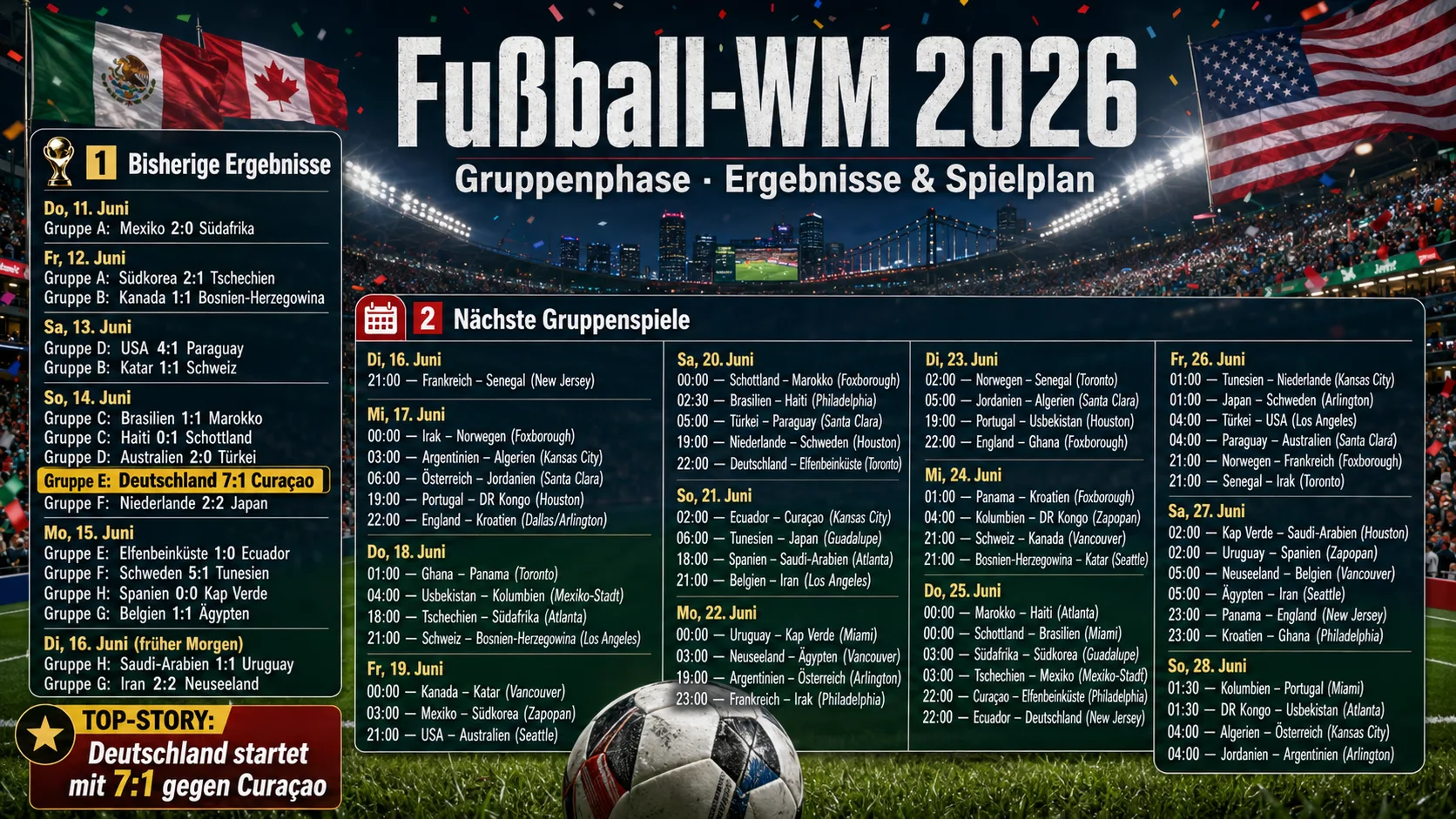 Mundial 2026: calendario completo de la fase de grupos con horarios (hora alemana)