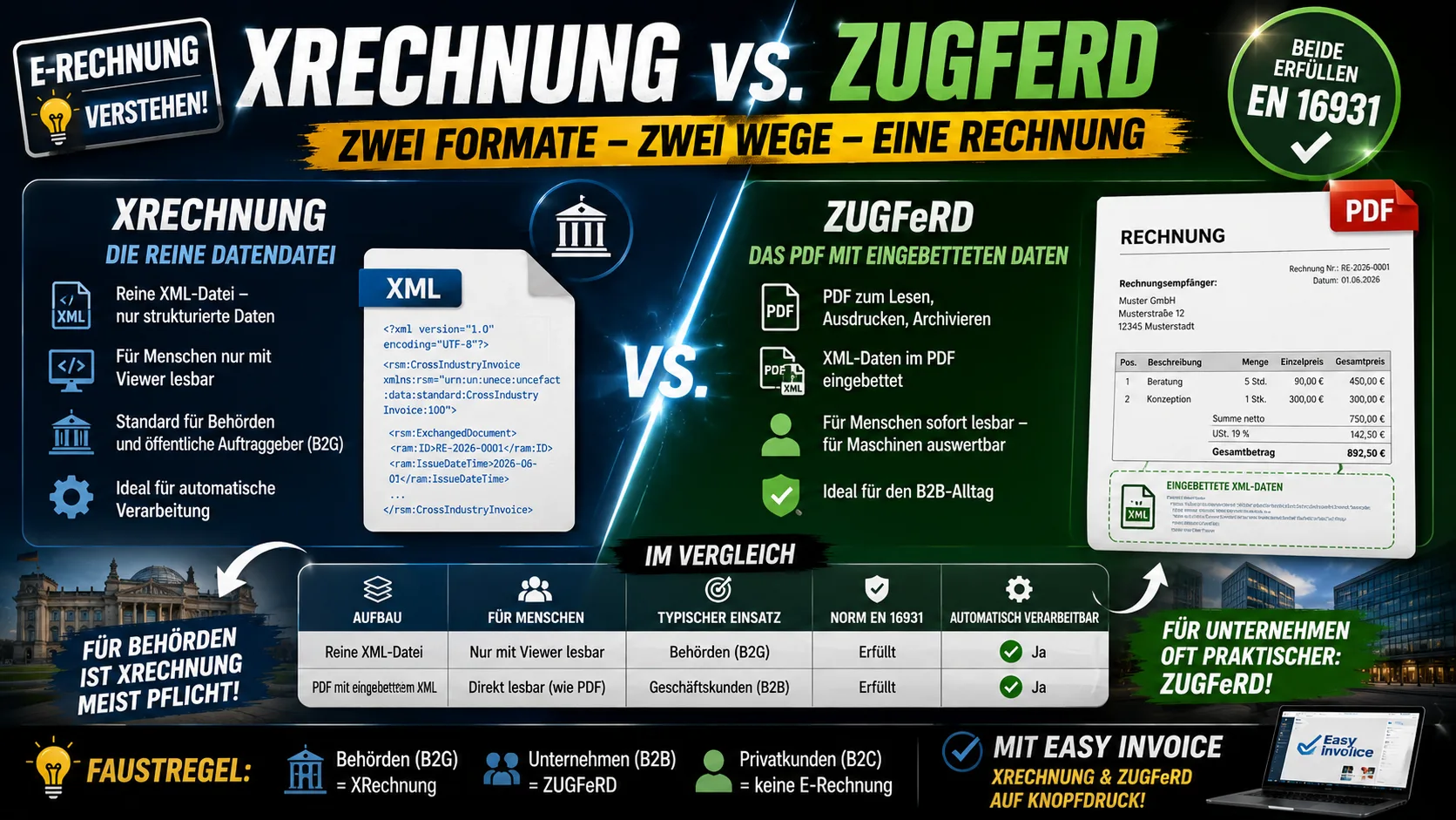 XRechnung o ZUGFeRD? La differenza spiegata in modo semplice – e cosa vi serve quando